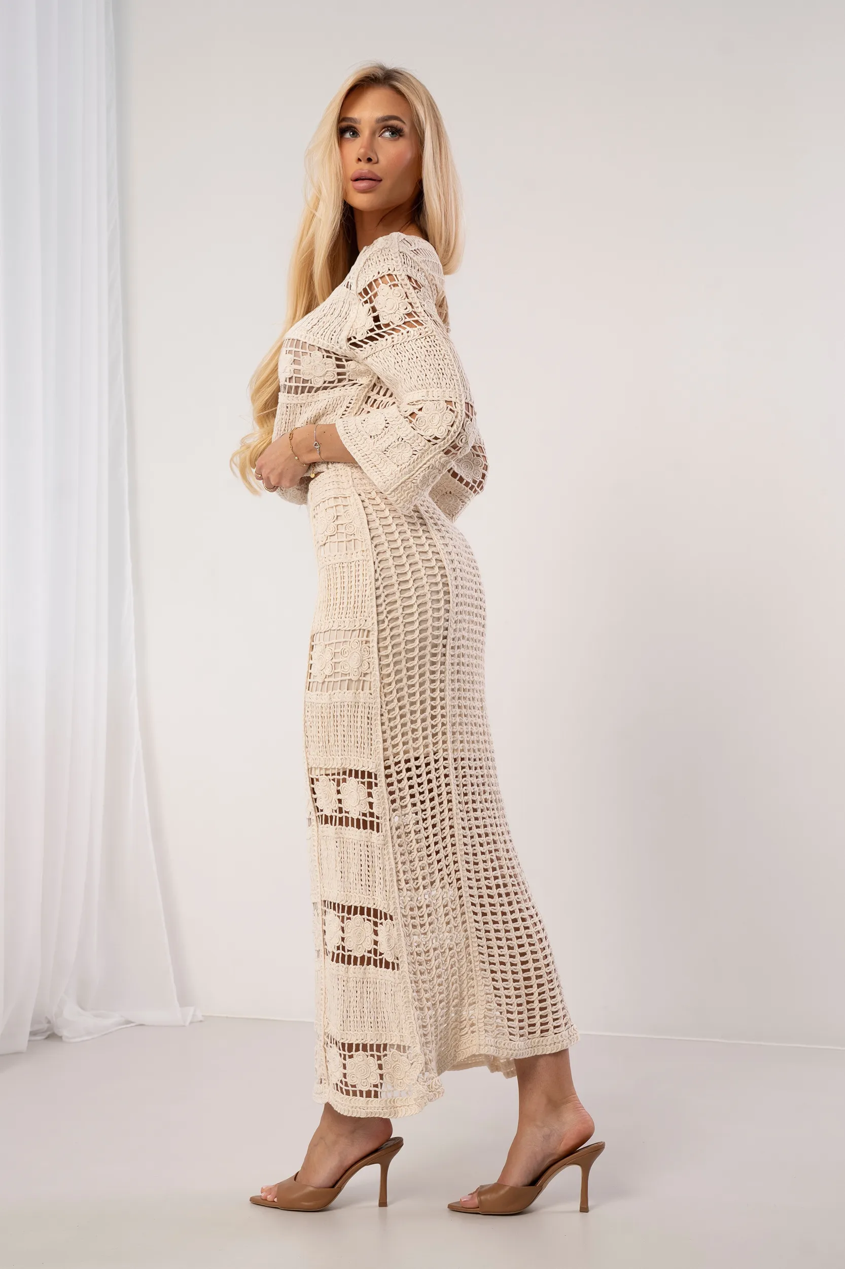 Ażurowy komplet boho z bluzką i spódnicą maxi - obrazek 9
