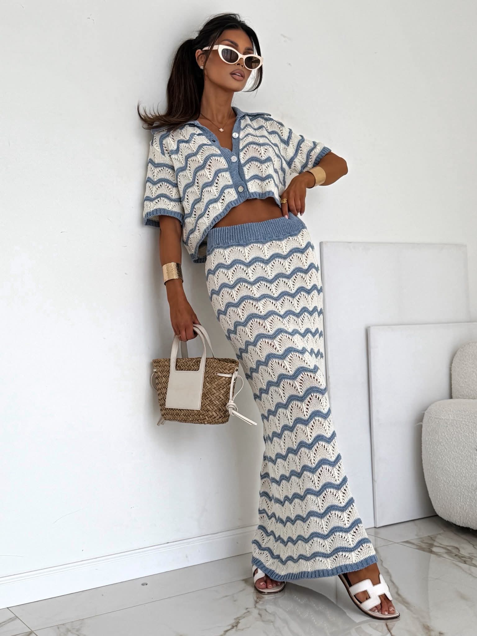 Lekki komplet z dzianiny - Wave Knit Set Blue